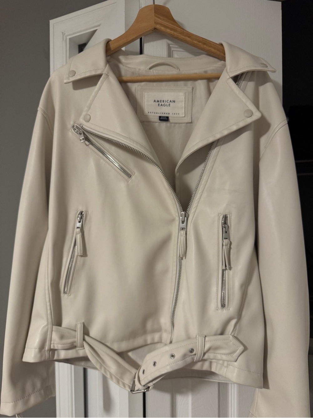 American Eagle Outfitters Off-White Faux Leather Moto Jacket